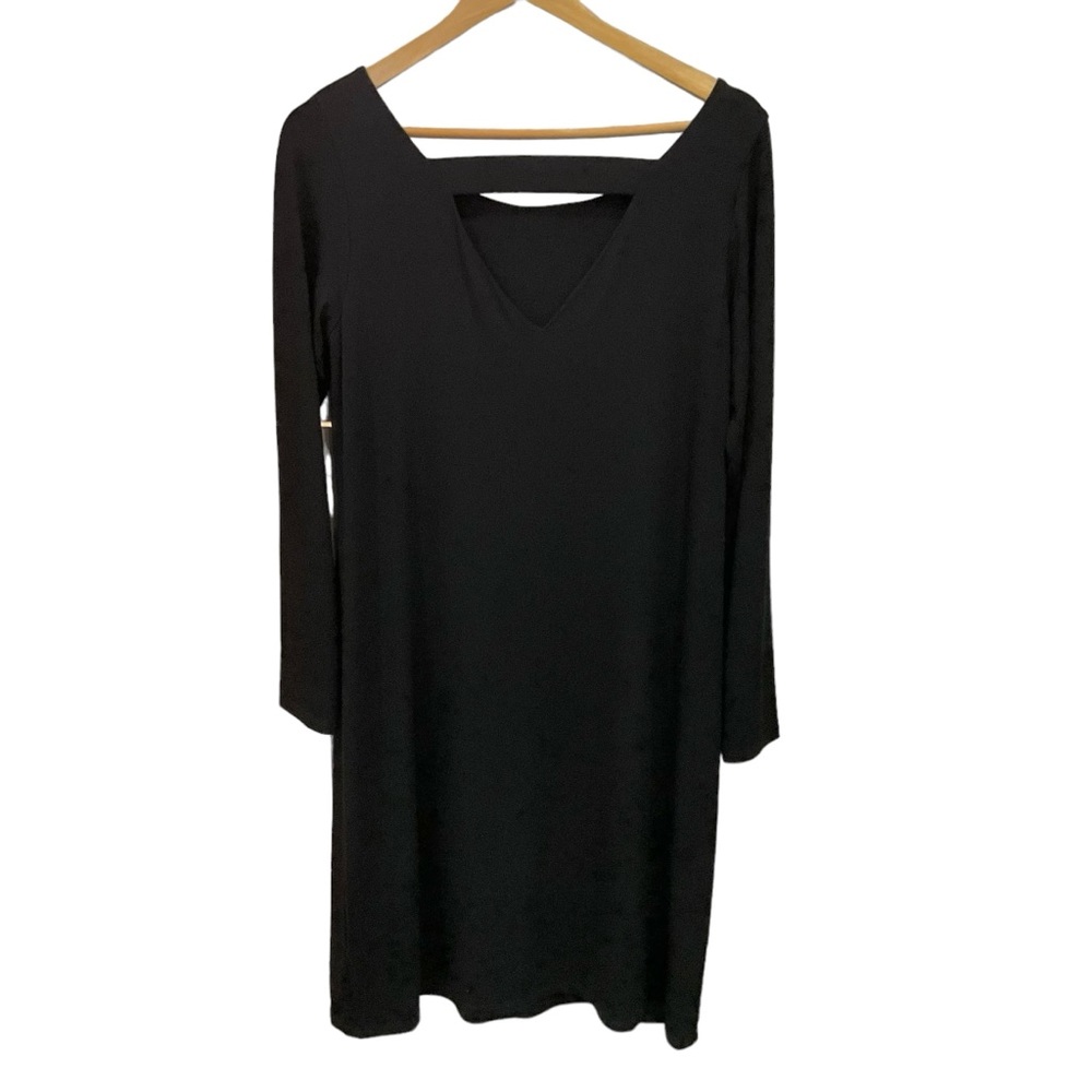 Eileen Fisher Shift Dress Black Ballet Neck Cut-Out Back Classic LBD  Si… - Picture 5 of 16